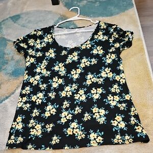 Black Top with Yellow Floral Print